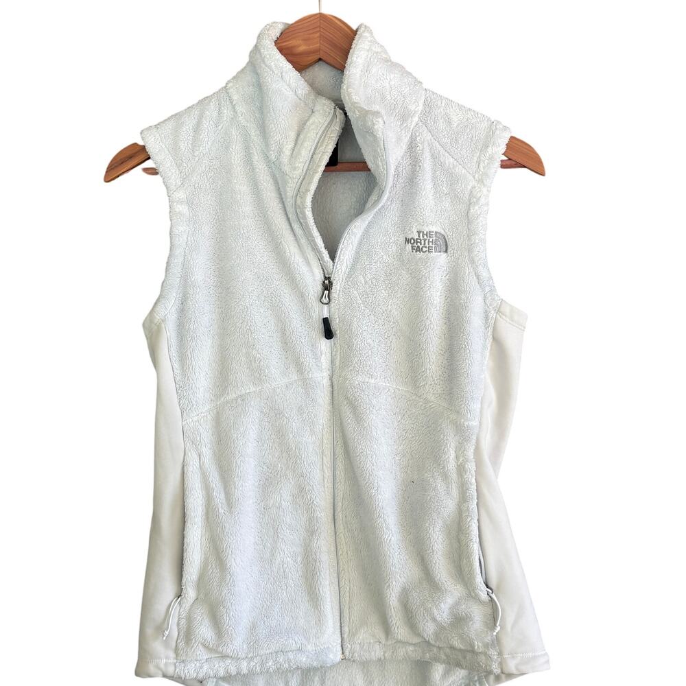 North Face Oso Vest M White Osito Fuzzy Fleece Jacket Zip Outdoors Camp Hike